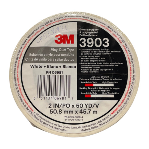 3M Vinyl Duct Tape 3903 White 2 in X 50 Yd 6.3 Mil